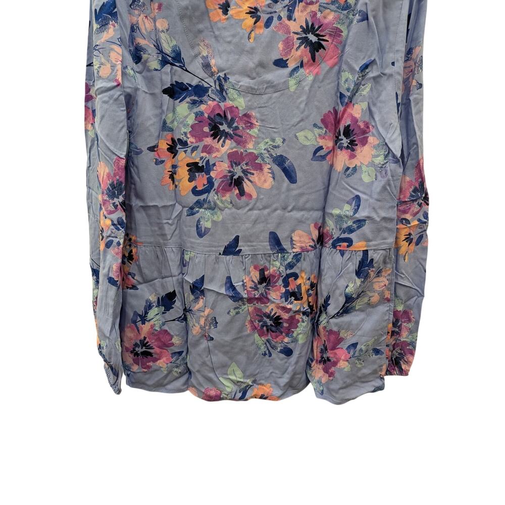 d&co Denim & Company Women’s Floral Peplum Blouse Blue Long Sleeve XS